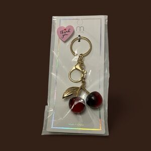 Mint Cherry Keychain with Gold Details
